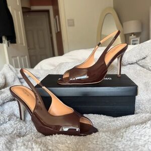 Chic Brown Patent Slingback Heels